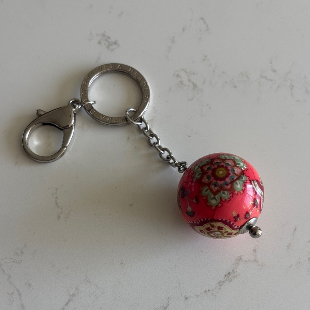 Vera Bradley Coral Pink Floral Sphere Keychain
